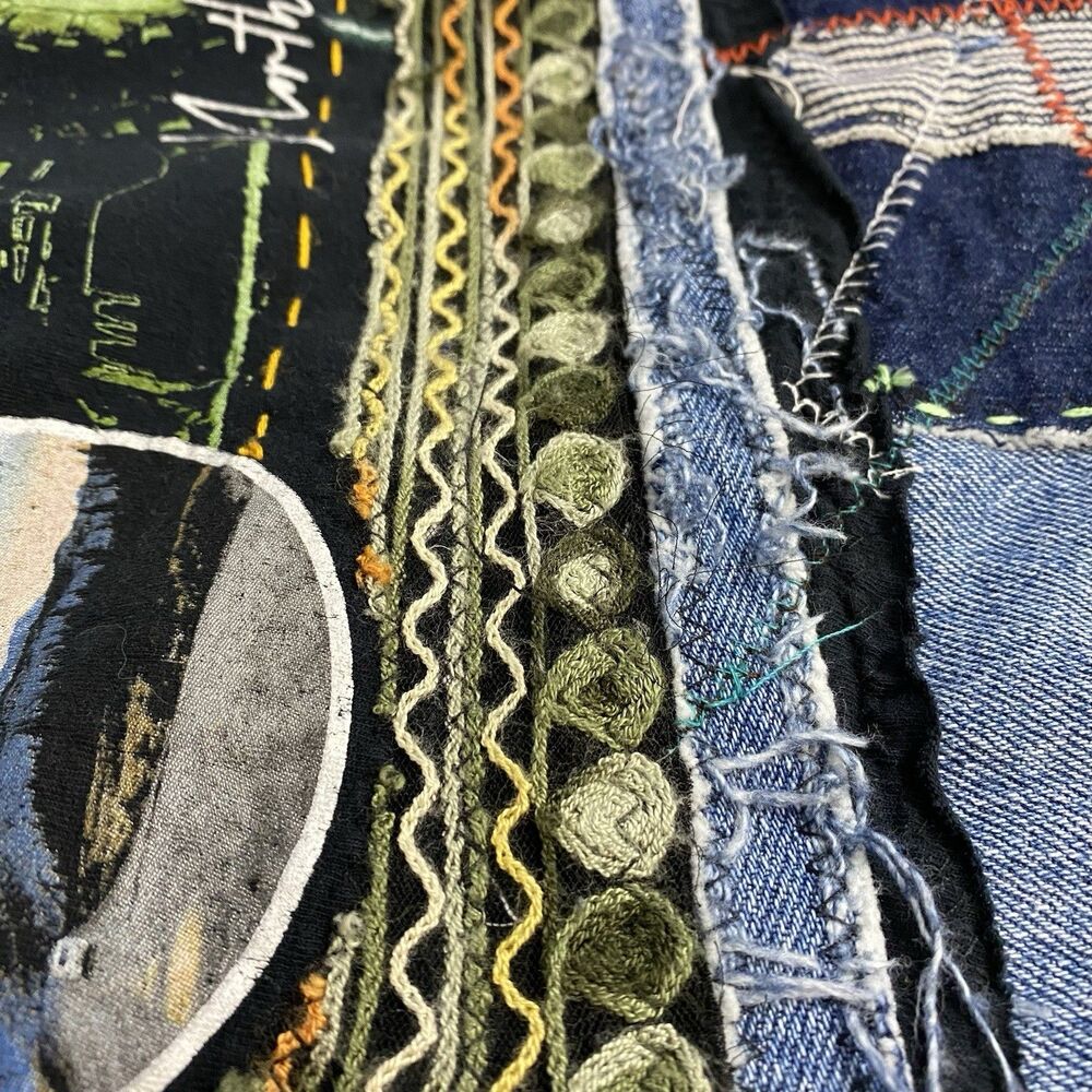 Upcycled Flannel Shirt Shacket Womens Large Alaska Grunge Patchwork Folk Art - Picture 9 of 16